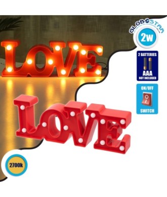 GLOBOSTAR® LOVE BOMBING 76548 Μοντέρνο Επιτραπέζιο Φωτιστικό Πορτατίφ LED 2W 120lm 180° DC 3V με Μπαταρίες 2xAAA IP20 Θερμό Λευκό 2700K - Κόκκινο - Μ30 x Π10.7 x Υ4cm - 2 Χρόνια Εγγύηση